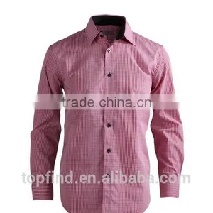 High Quality Customise Red Color Small Check Men,s Dress Busniess Shirt With Logo thumbnail-1