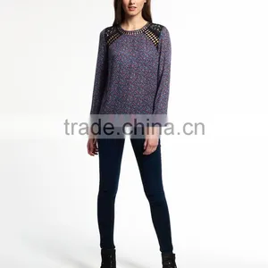 2017 Guangdong Shandao Manufacturer High Fashion Women Autumn Printed Long Sleeve Round Neck Chiffon Designer Casual Tops thumbnail-3
