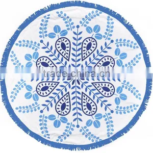 Stock Round Beach Towel With Tassels Wholesale Roundie Beach Towels Custom Design NO MOQ thumbnail-2