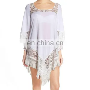 C30 Fringed Cover-up Beach Kaftans Tunics White thumbnail-1