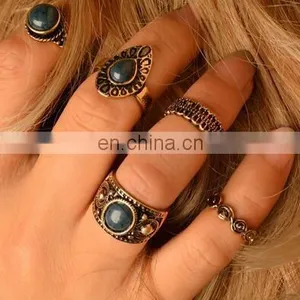 5PCS/Set Fashion Jewelry Gold Plated Turquoise Above Knuckle Ring Midi Ring thumbnail-1