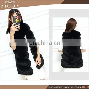 2016 Fashion Long Type Real Fur Coat Dyed Fox FurJacket /Fox Fur Vest For Lady thumbnail-3