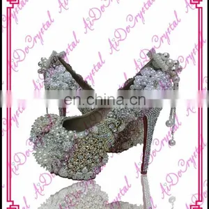 Aidocrystal Clear Color Custom Rhinestone Wedding Party Shoes and Matching Bag Set thumbnail-1