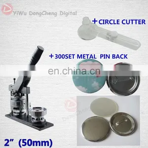 Free Shipping 2-1/5" 50mm Badge Button Machine +Circle Cutter+300 Sets Metal Pinback Supplies thumbnail-1