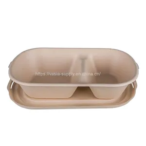 Disposable Biodegradable Bagasse Sugarcane Pulp Bento Box 1000ml 2- Compartment Container thumbnail-2