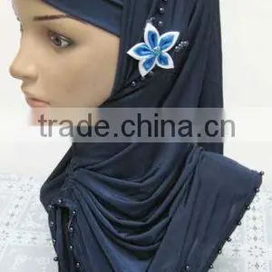 A569 Stylish Islamic Headscarf HEJAB Pearl Beaded Flower Two Pieces LONG MUSLIM HIJAB thumbnail-1