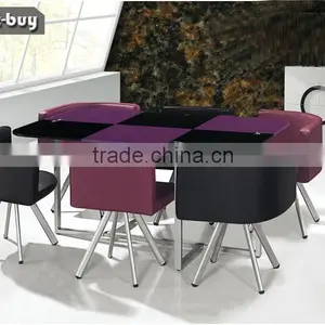 Modern Glass Dinning Tables and pu 6 Chairs Set thumbnail-2
