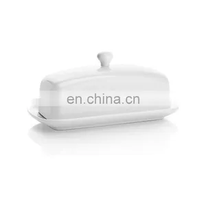 White Black Rectangular Ceramic Butter Dish Tray With Lid thumbnail-1