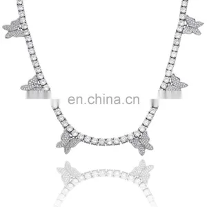 16inch Hip Hop Necklace, Jewelry Gold Diamond Iced Out Cuban Link Chain 4pcs Butterfly Necklace for Women/ thumbnail-3