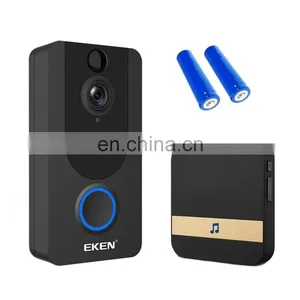 2020 Trending Wholesale Phone Intercom Remote Monitoring EKEN V7 1080p WiFi Video Doorbell Camera for House thumbnail-1