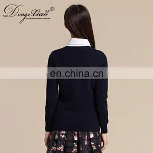 Custom Logo Women's Casual Knitted V-Neck Cashmere Cardigan Sweater With Buttons for Autumn Season With Simple Fashion Element thumbnail-5