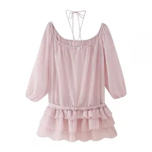 New Spring 2025 Women's Cross Border 3D Flower Folded Texture Ruffle Edge Dress From Europe and America thumbnail-1