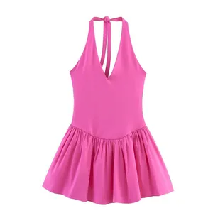 2025 New European and American Fashion Hanging Neck Collar Splicing Dress thumbnail-5