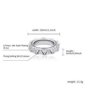 Hip Hop Claw Setting Triangle CZ Stone Bling Ice Out Round Finger Rings for Men Rapper Jewelry Drop Shipping thumbnail-4