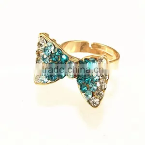 Colorful Crystal Paved Butterfly Nice Design Bow Tie Shape Addustable Ring thumbnail-1