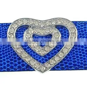 Double Heart 18mm Rhinestone Slide Charms Wholesale, Fits 18mm Width Leather Bracelet thumbnail-1
