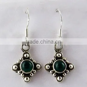Artisan Green Onyx 925 Sterling Silver Earring, Gemstone Silver Jewelry, Indian Silver Jewelry thumbnail-5