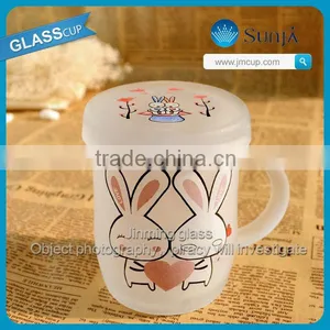 Whilte Big Rabbit Animal Lovely Glass Tea Cups With Lid for the Office Workers Especially Girls thumbnail-1