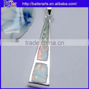 Hot !!! Created White Fire Opal Inlay Pendant 925 Sterling Silver Semi Precious Stone Pendants Wholesale thumbnail-1