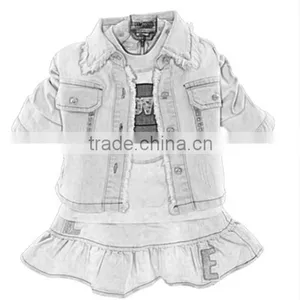 2015 Baby Girls Cotton Jeans Skirt 3 Pcs Set thumbnail-3
