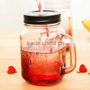 16oz Purple Square Wide-mouth Glass Mason Jar With Handle for Drinking, Glass Tea Mug thumbnail-3