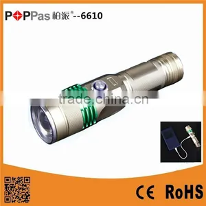 POPPAS-6610 500lumens XM-L T6 Micro USB & Power Bank Rechargeable Led Flashlight thumbnail-1
