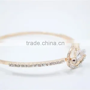 Classic Light Rose Gold Polished Bangle Bracelet White Clear Rhinestone W/Sides Claw Diamond Chain Cuff 2016New Intrend Style thumbnail-2