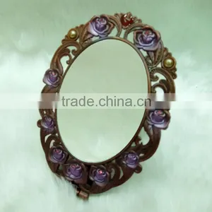 Vintage Enamel Purple Pocket Mirror thumbnail-1