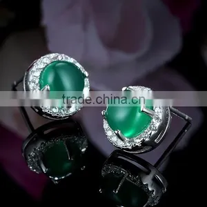 Silver Stering Natural Jade With Paving Setting Ear Studs for Women thumbnail-4