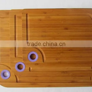 Display Groove Serving Water Juice Bamboo Wooden Cutting Board Set With Round Color Silicone Circle thumbnail-2