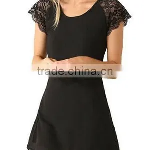 Women's Casual Backless Chiffon Lace O Neck Short Sleeve Summer Dress thumbnail-1