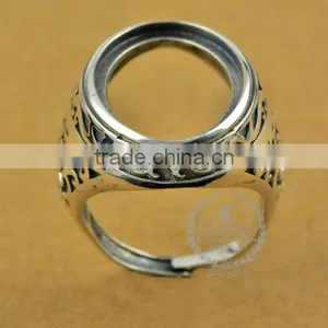 16*22.6mm 925 Sterling Silver Antiqued Silver Vintage Style Oval Bezel Carve Patterns Ring Base Blank DIY Findings 1223070 thumbnail-1