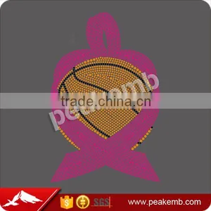 Pink Breast Cancer Ribbon Baseketball Rhinestone Heat Transfers Wholesale thumbnail-1