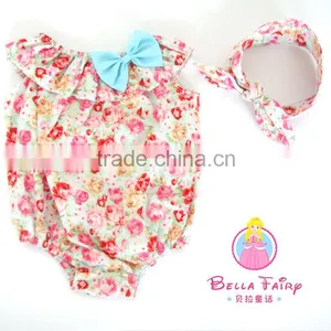 2016Direct Manufacturer Kids Summer Wear Sleeveless Seaside Bella Romper ,Baby Girls Floral Jumpsuit, Boutique Outfits For Girls thumbnail-4