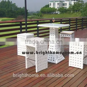 Ndoor Outdoor Wicker Bar Stools 5pcs Rattan Bar Table and Chairs Set thumbnail-1