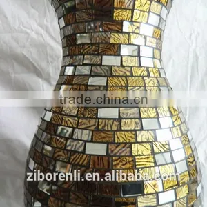Brown Mosaic Antique Flat Round Glass Vase thumbnail-5