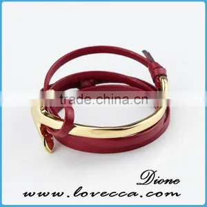 New Trending Adustable Leather Alloy Curved Anchor Wristband Bracelet thumbnail-3