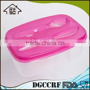 Microwave Safe Plastic 2 Compartments Lunch Box With Fork and Knife on Lid thumbnail-1