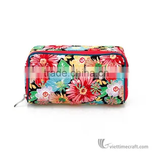 Vietnam Cosmetic Bag With Zip, Flower Pattern Makeup Box Case thumbnail-3
