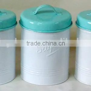 Embossed Logo Green Lid Tea Coffee Sugar Storage Canister Set thumbnail-1