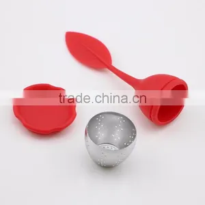 Red Color Stainless Steel Tea Infuser With Silicone Leaf Handle and Drip Tray thumbnail-5