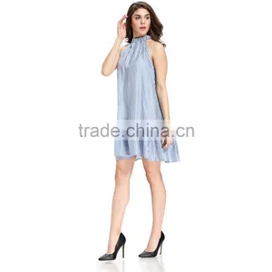 Domin Fashion Latest Blue Printing Silk Dress thumbnail-4