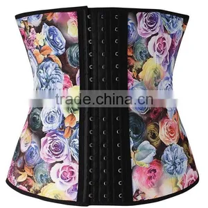 2015 New Fashionable Floral Printed Corset Flower Printed Waist Trainer With 100% Latex thumbnail-3
