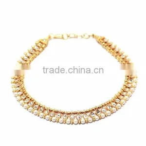 Gold TONE Kundan ANKLETS PAYAL Pair Foot Chain thumbnail-3