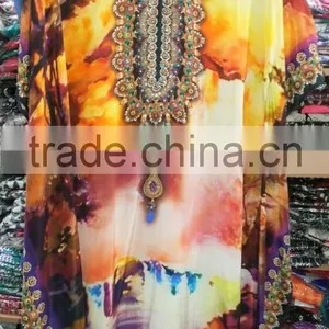 Multicolor CAFTAN Digital Print Crepe Silk LONG Kaftan Tunic Poncho thumbnail-3
