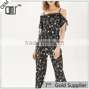 2017 Spring Polyester Off-shouldert Black Print Romper Womens thumbnail-1