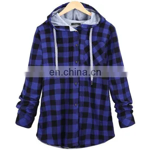 2016 Popular Plaid Hoodie Button Down Ladies Fall Plaid Tops thumbnail-2