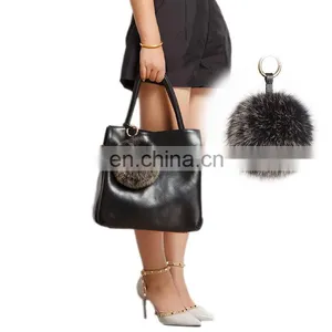 Womens Bag Decoration Charm Handbag Pompom Real Fox Fur Keychains thumbnail-1