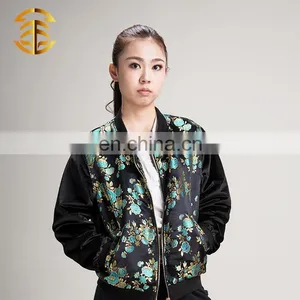 European Style Fashion Women Velvet Ladies Satin Bomber Jacket thumbnail-4