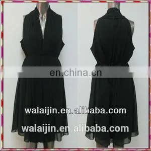 Pleated Ladies Sleeveless Black Chiffon Open Breast Dress thumbnail-1